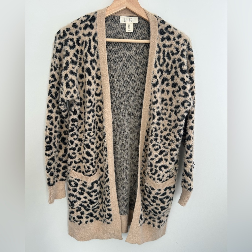 Jessica Simpson Leopard Print Open-Front Cardigan - Beige & Black